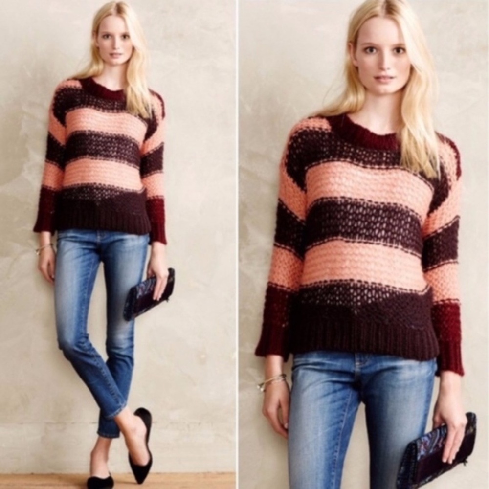 Lili's Closet Blush Burgundy Rugby Striped Sweater